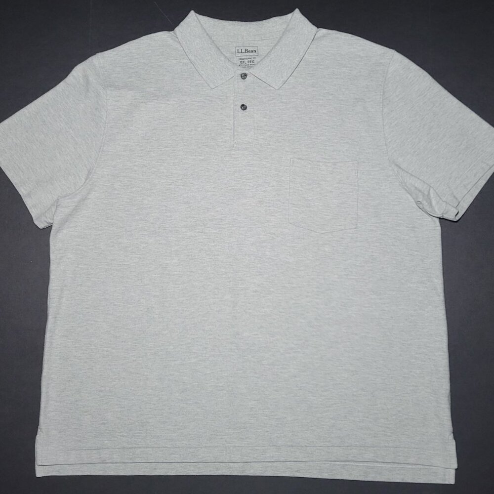 L.L. Bean Mens Gray Traditional Fit Short Sleeve Cotton Polo Size XXL Reg